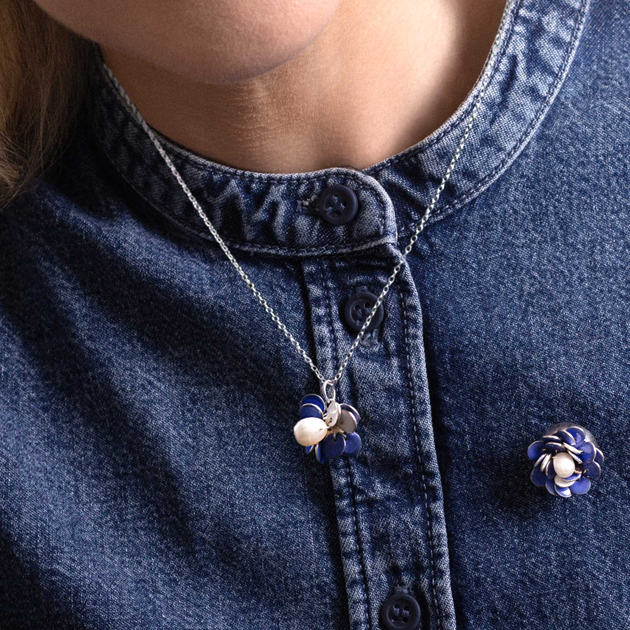 Cluster Bloom Pendant in Silver with Pearls